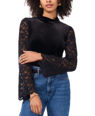 Vince Camuto - Women's Knit Mock-Neck Lace-Sleeve Top