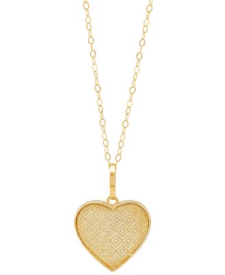 Macy's - Patterned Heart Beaded Edge Reversible 18" Pendant Necklace in 10k Gold