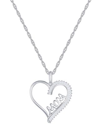 Macy's - Diamond Baguette MOM Heart 18" Pendant Necklace (1/5 ct. t.w.) in Sterling Silver