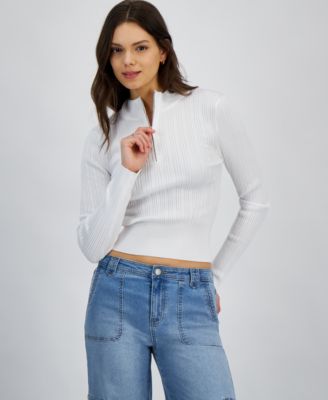 Hooked Up by IOT - Juniors' Quarter-Zip Mock-Neck Sweater