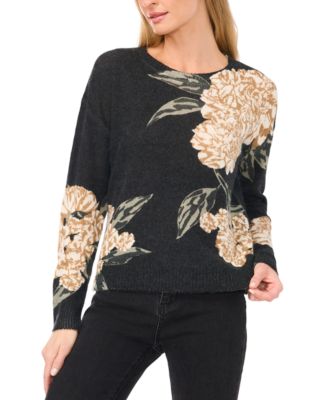 CeCe - Women's Winter Peony Crewneck Drop-Shoulder Sweater