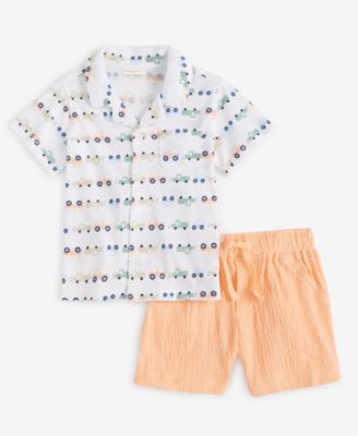 First Impressions - Baby Collared Cars-Print Shirt & Shorts, 2 Piece Set