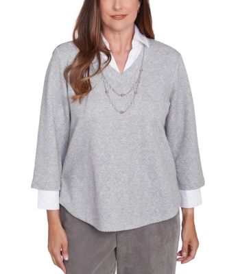 Alfred Dunner - Petite Copenhagen Layered-Look Necklace Top