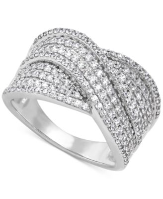 Macy's - Diamond Multirow Crossover Statement Band (1 ct. t.w.) in Sterling Silver