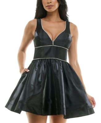 B Darlin - Juniors' Faux-Leather Fit & Flare Dress