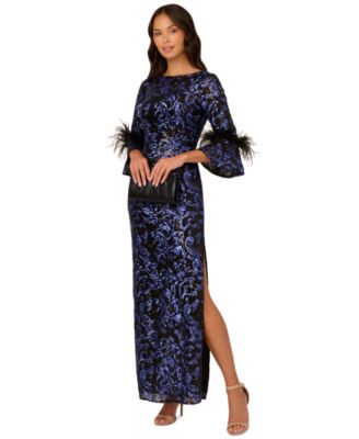 Adrianna Papell - Women's Sequined Feather-Trim Gown