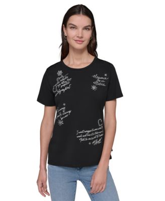 KARL LAGERFELD PARIS - Women's Embellished Metallic-Script T-Shirt