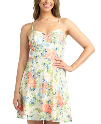 BCX - Juniors' Floral-Print Pointelle-Knit Fit & Flare Dress