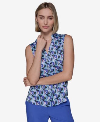 KARL LAGERFELD PARIS - Women's Printed V-Neck Blouse