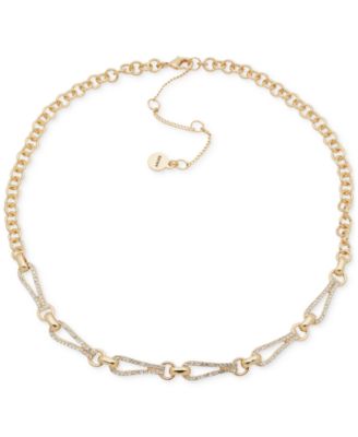 DKNY - Gold-Tone Crystal Pav&eacute; Looped Open Link Collar Necklace, 16" + 3" extender
