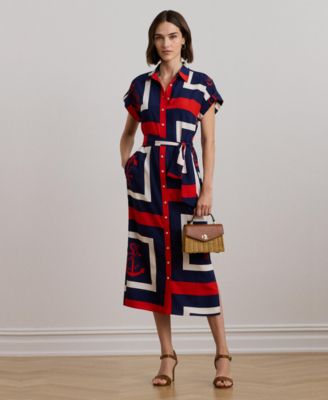 Lauren Ralph Lauren - Women's Anchor-Print Belted Crepe Shirtdress