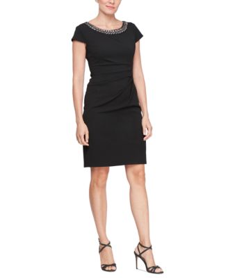 SL Fashions - Women's Embellished-Neck Cap-Sleeve Sheath Dress