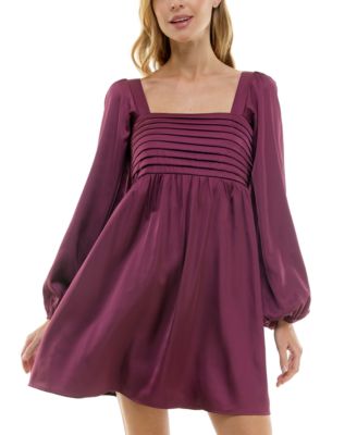 Crystal Doll - Juniors' Square-Neck Balloon-Sleeve A-Line Dress