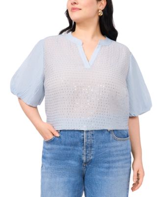 Vince Camuto - Plus Size Sequin-Front Balloon-Sleeve Top