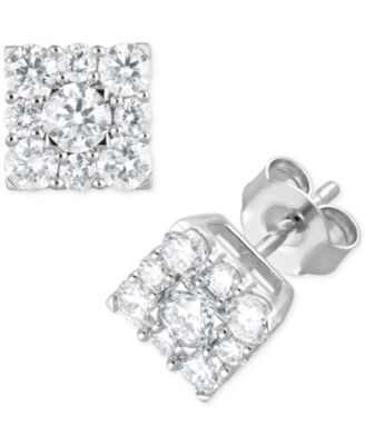 Forever Grown Diamonds - Lab Grown Diamond Square Cluster Stud Earrings (1 ct. t.w.) in Sterling Silver