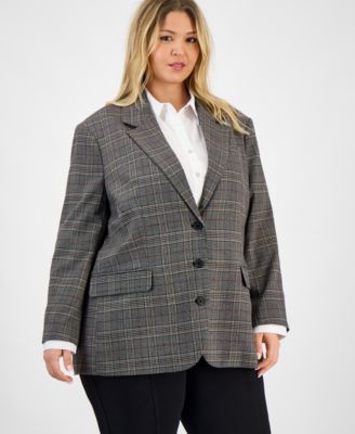 Bar III - Trendy Plus Size Plaid Notched Collar Blazer