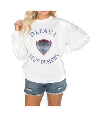 Gameday Couture - Women's White DePaul Blue Demons Oversized Good Vibes Premium Fleece Drop Shoulder Pullover Sweatshirt