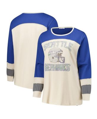 '47 Brand - Women's Cream/Royal Seattle Seahawks Plus Size Double Header Curve Toni Long Sleeve T-Shirt