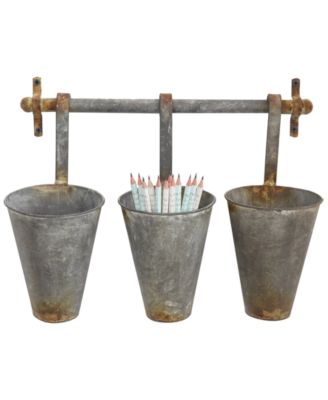 3R Studio - Metal Wall Rack and 3 Tin Pots with Hangers