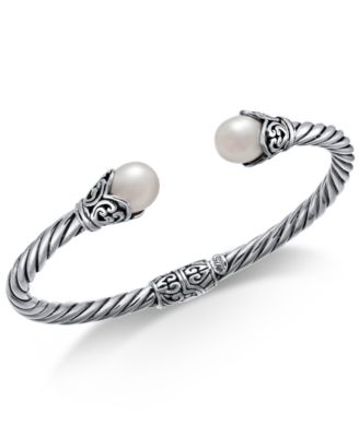 Macy's - Cultured Freshwater Pearl (8mm) Filigree Bangle Bracelet in Sterling Silver