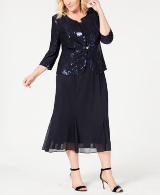 Alex Evenings - Plus Size Sequin Chiffon Dress and Jacket