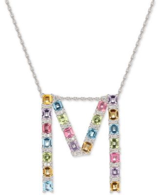 Macy's - Multi-Gemstone (2-1/3 - 4 ct. t.w.) Initial 18" Pendant Necklace in Sterling Silver
