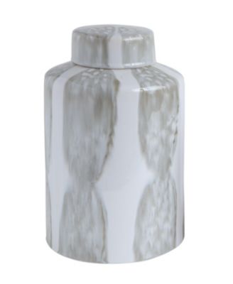 Bloomingville - Large Grey and White Decorative Stoneware Ginger Jar with Lid
