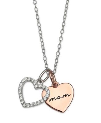 Giani Bernini - Cubic Zirconia Mom Heart Pendant 18" Necklace in Sterling Silver and 18k Rose Gold Over Sterling Silver