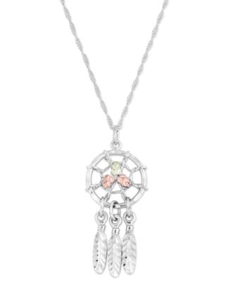 Black Hills Gold - Dream Catcher Pendant in Sterling Silver with 12k Rose and Green Gold