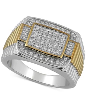 Macy's - Men's Diamond Two-Tone Cluster Ring (1/2 ct. t.w.) in Sterling Silver or  Or 18k Gold Over Silver
