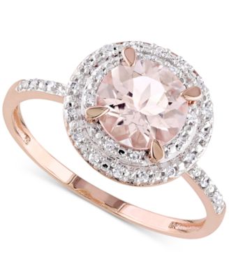 Macy's - Morganite (1-1/6 ct. t.w.) & Diamond (1/10 ct. t.w.) Double Halo Ring in 10k Rose Gold