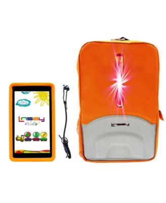 LINSAY - 7" Quad Core 2GB RAM 32GB Android 10 Tablet with Orange Kids Defender Case, Earphones and LED Back Pack Orange