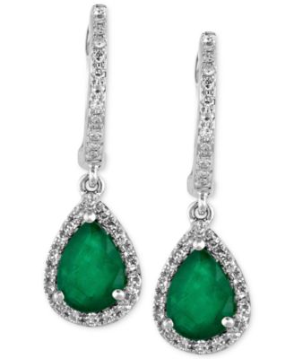 EFFY Collection - Emerald (1-1/8 ct. t.w.) and Diamond (1/4 ct. t.w.) Drop Earrings in 14k White Gold