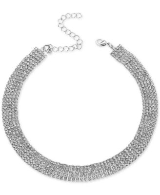 I.N.C. International Concepts - Silver-Tone Rhinestone Wide Choker Necklace, 13" + 3" extender