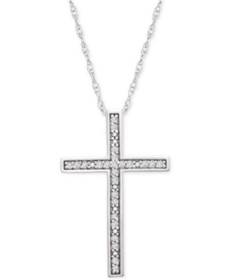 Macy's - Diamond Cross 18" Pendant Necklace (1/10 ct. t.w.) in Sterling Silver