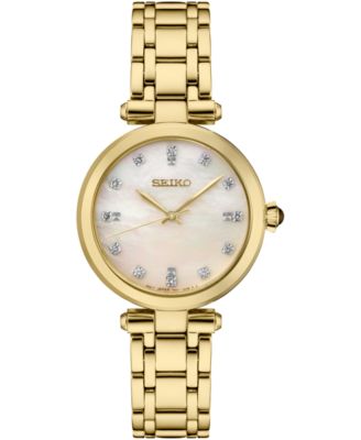Seiko - Women's Diamond (1/8 ct. t.w.) Gold-Tone Stainless Steel Bracelet Watch 30mm