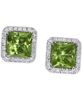 Macy's - Peridot (1-3/4 ct. t.w.) & Diamond (1/5 ct. t.w.) Square Halo Stud Earrings in 14k White Gold