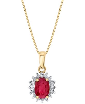 Macy's - Ruby (1 ct. t.w.) & Diamond (1/5 ct. t.w.) Halo 18" Pendant Necklace in 10k Gold
