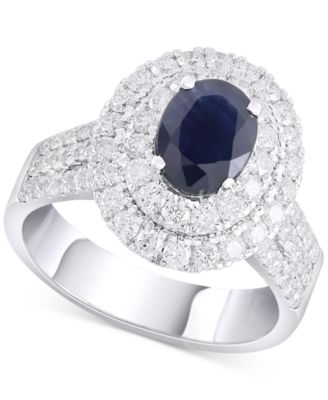 Macy's - Sapphire (1-5/8 ct. t.w.) & Diamond (1-1/4 ct. t.w.) Oval Double Halo Ring in 14k White Gold