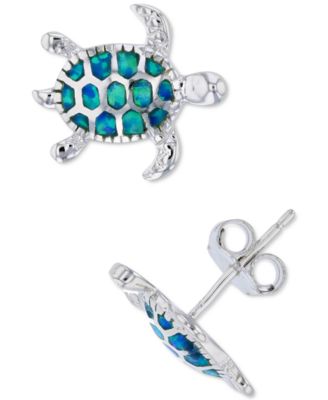 Macy's - Lab-Created Blue Opal Turtle Stud Earrings in Sterling Silver