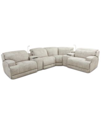 Furniture - Sebaston 6-Pc. Fabric Sectional with 3 Power Motion Recliners and 2 USB Consoles
