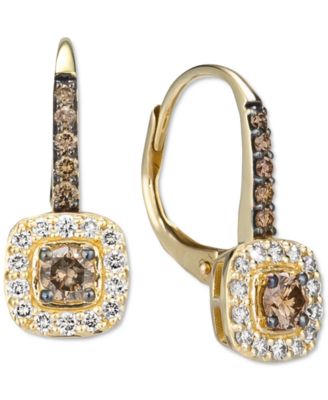 Le Vian - Nude Diamond (1/4 ct. t.w.) & Chocolate Diamond (1/3 ct. t.w.) Halo Leverback Drop Earrings in 14k Gold (Also Available in 14K Rose Gold or White Gold)