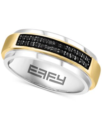 EFFY Collection - Men's Black Sapphire Horizontal Cluster Ring (1/3 ct. t.w.) in Sterling Silver & 14k Gold-Plate
