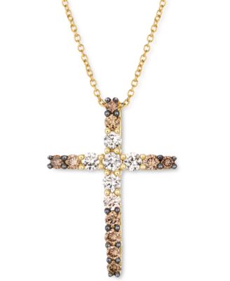 Le Vian - Chocolate Ombr&eacute; Diamond Cross 18" Pendant Necklace (1/2 ct. t.w.) in 14k Gold