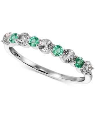 Macy's - Emerald (1/6 ct. t.w.) & White Topaz (1/2 ct. t.w.) Band in 14k White Gold