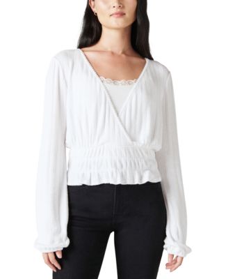 Lucky Brand - Pointelle-Trim Surplice Top