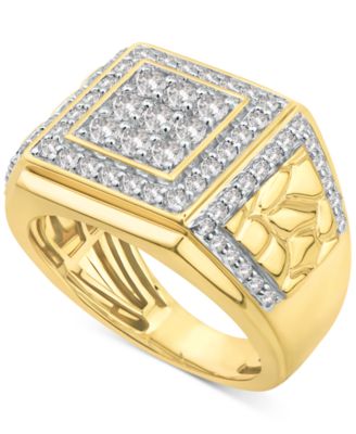 Macy's - Men's Diamond Cluster Nugget Ring (1-1/2 ct. t.w.) in 10k Gold
