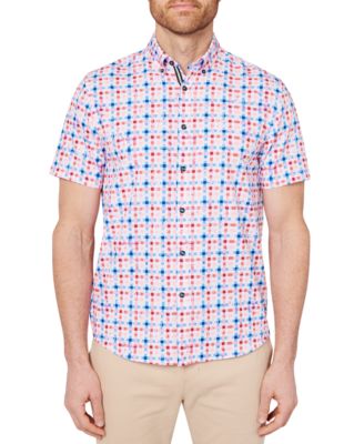 Society of Threads - Men's Slim-Fit Floral Grid Button-Down Performance Shirt