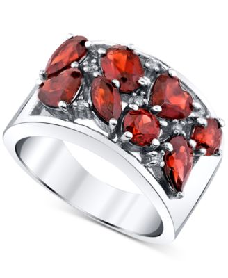 Macy's - Garnet (3-5/8 ct. t.w.) & Diamond (1/20 ct. t.w.) Cluster Ring in Sterling Silver