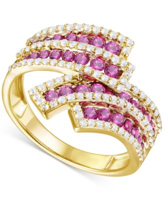 Macy's - Lab-Grown Emerald (1 ct. t.w.) & Lab-Grown White Sapphire (1/2 ct. t.w.) Swirl Statement Ring in 14k Gold-Plated Sterling Silver (Also in Lab-Created Ruby & Lab-Created Sapphire)